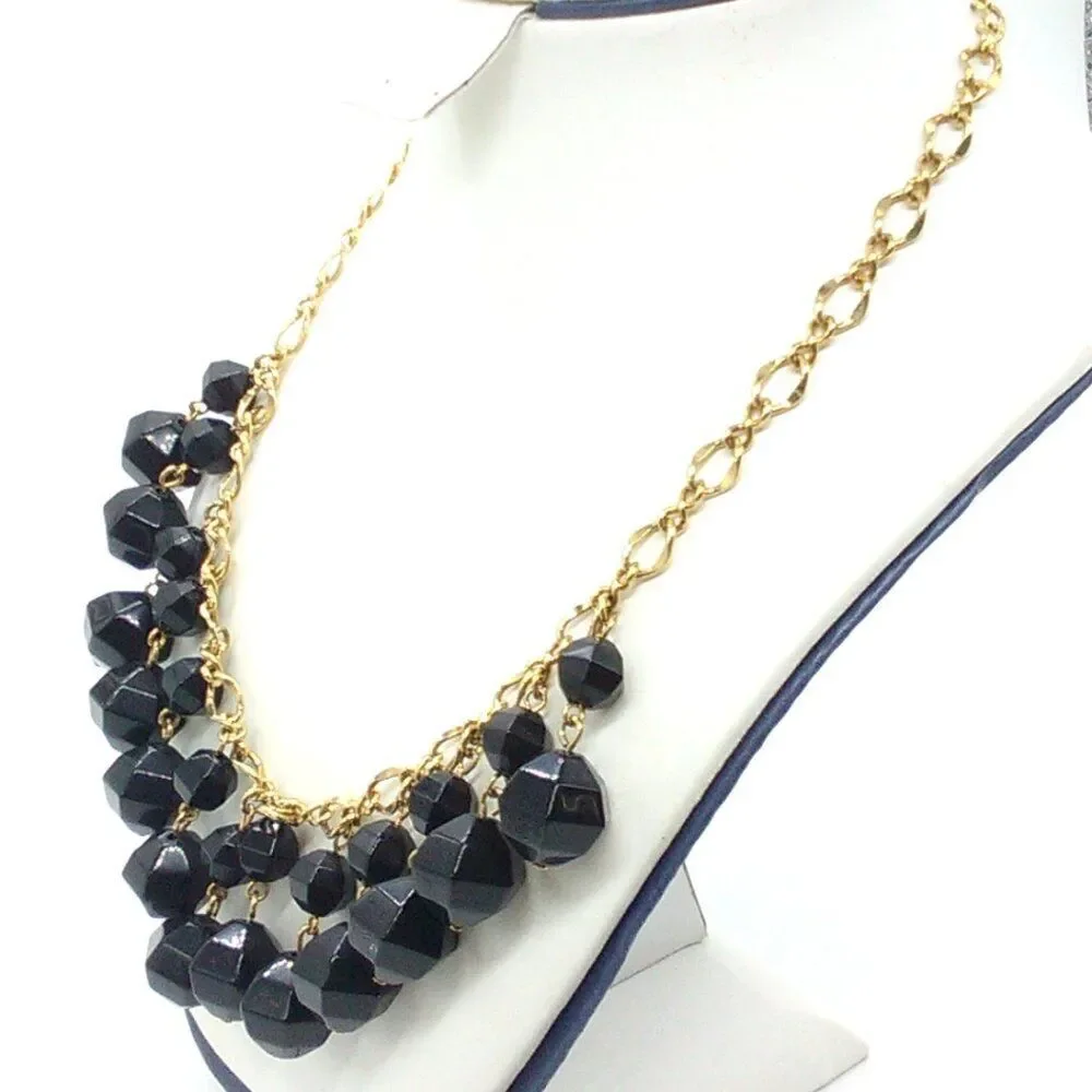 Kate Spade NY Black Faceted Bead Gold Plated Statement Necklace 17-19